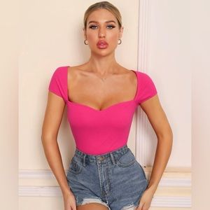LIKE NEW! SHEIN Sweetheart Neck Rib-Knit Fitted Top, Size: Large (8-10)